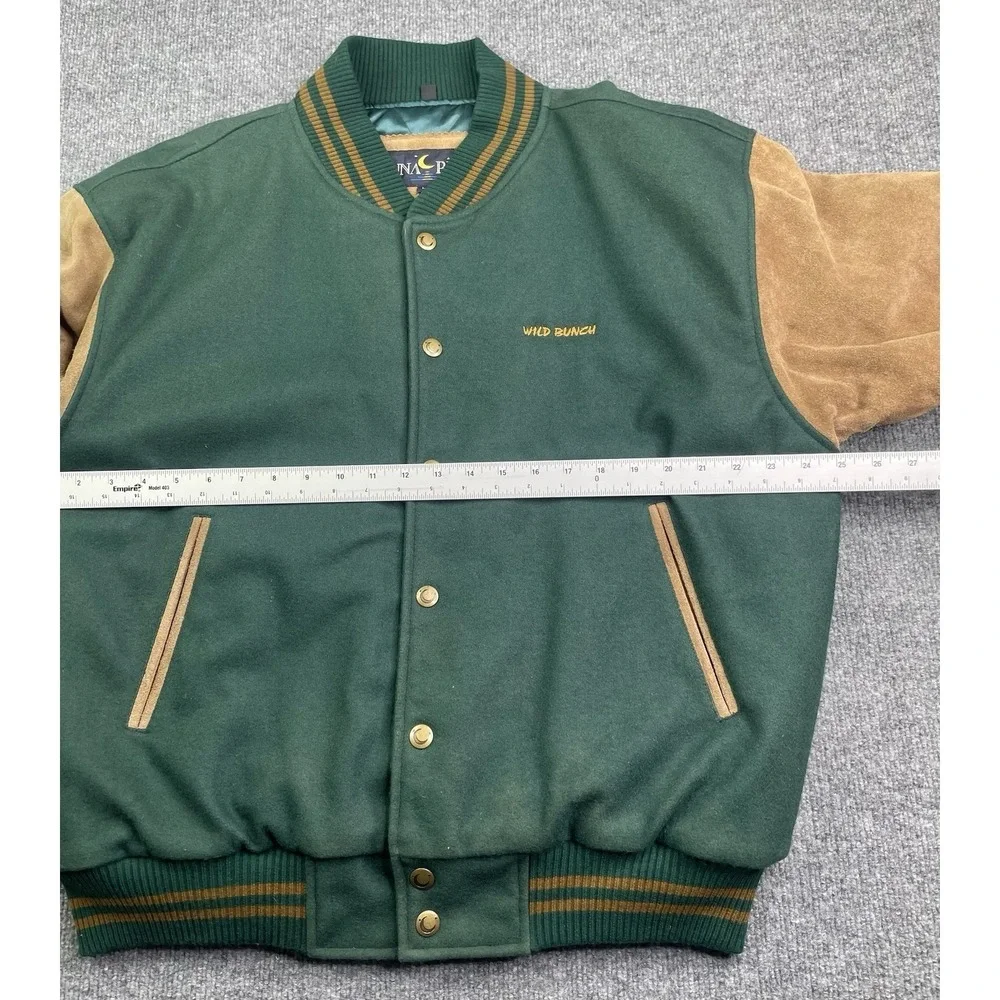 Luna Pier Varsity Jacket Mens L Green Wool Leather‎ Sleeve Wild Bunch Letterman